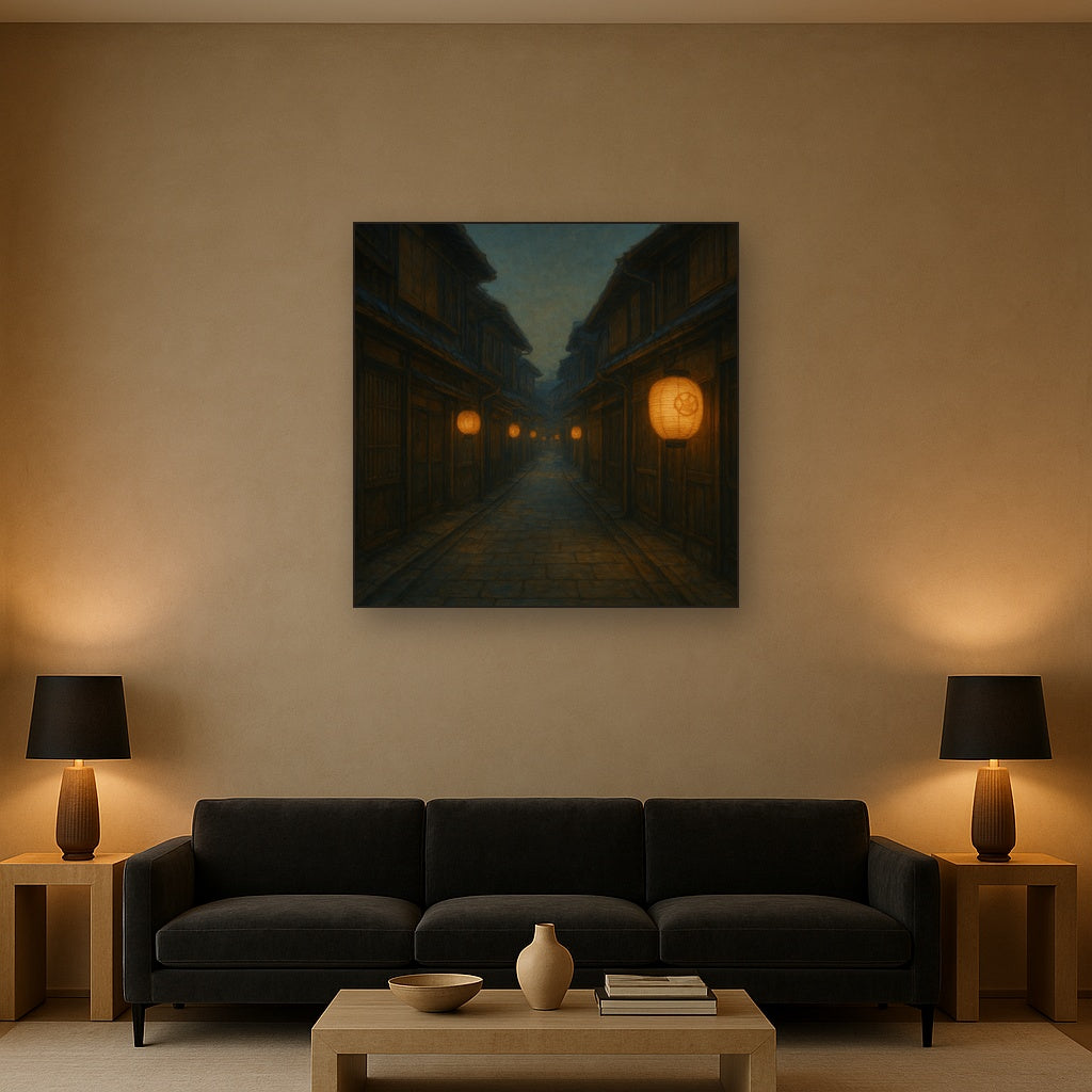 Old Kyoto Gion Alley in Soft Lantern Light No. 2 Oil Painting - View 2