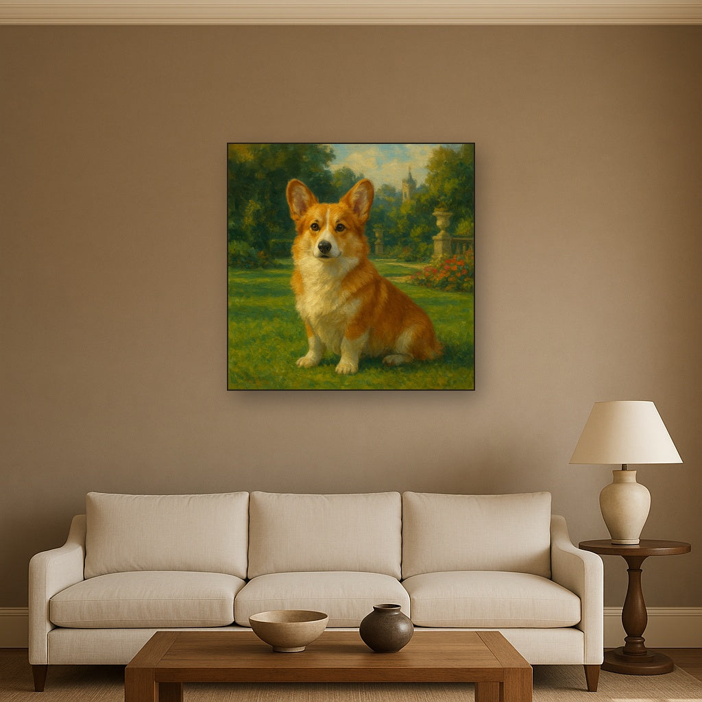 Pembroke Welsh Corgi in Royal English Garden No. 3 Fine Art Oil Painting - View 2