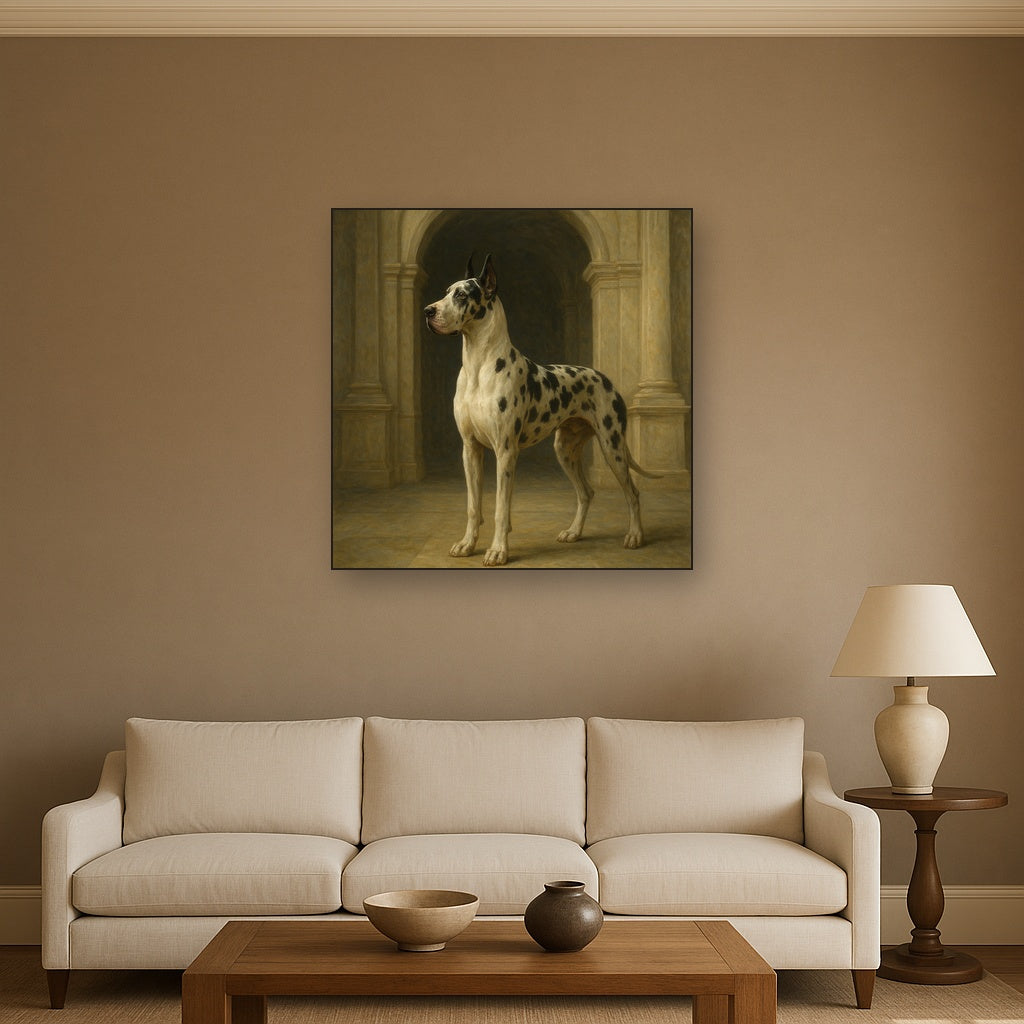 Regal Great Dane in Grand Architectural Hall No. 8 Fine Art Oil Painting - View 2
