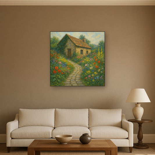 Rustic Stone Cottage Path with Wild Garden Blooms No. 10 Fine Art Oil Painting - View 2