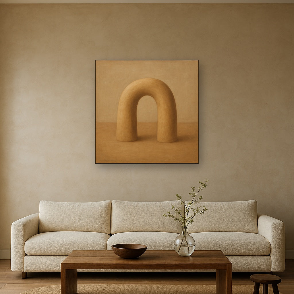 Warm Beige Travertine Arch No. 1 - Modern Fine Art Oil Painting - View 2