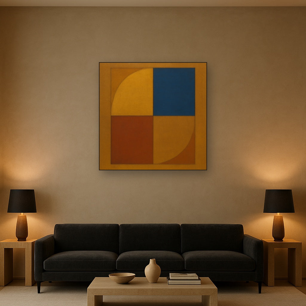 Bauhaus Quadrant Harmony in Primary Earth Tones No. 10 Oil Painting - View 2