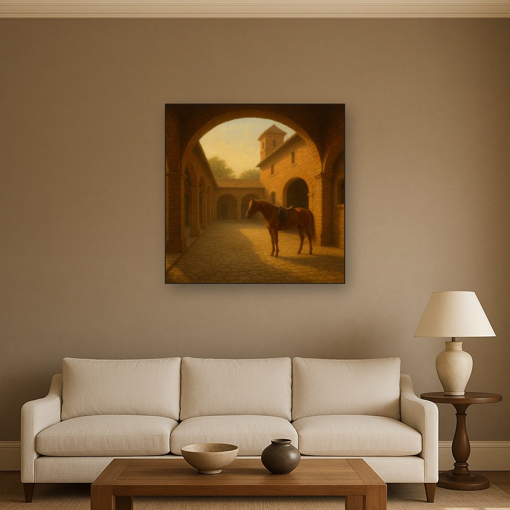 Equestrian Stable Courtyard in Late Afternoon No. 14 Oil Painting - View 2