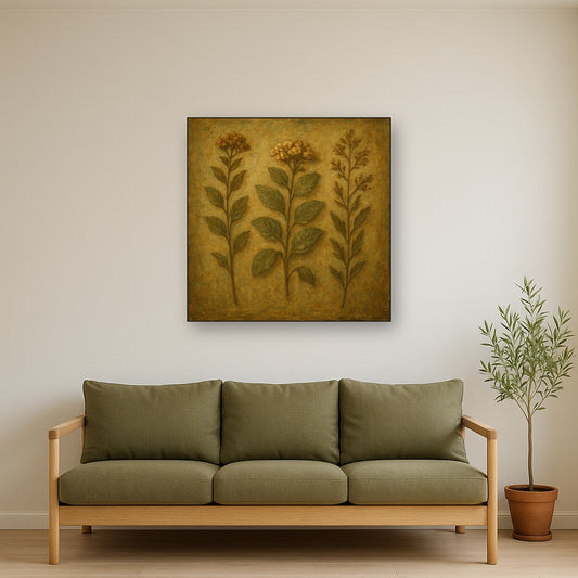 Antique Botanical Herbarium Study No. 5 Oil Painting - Styled in Modern Living Room
