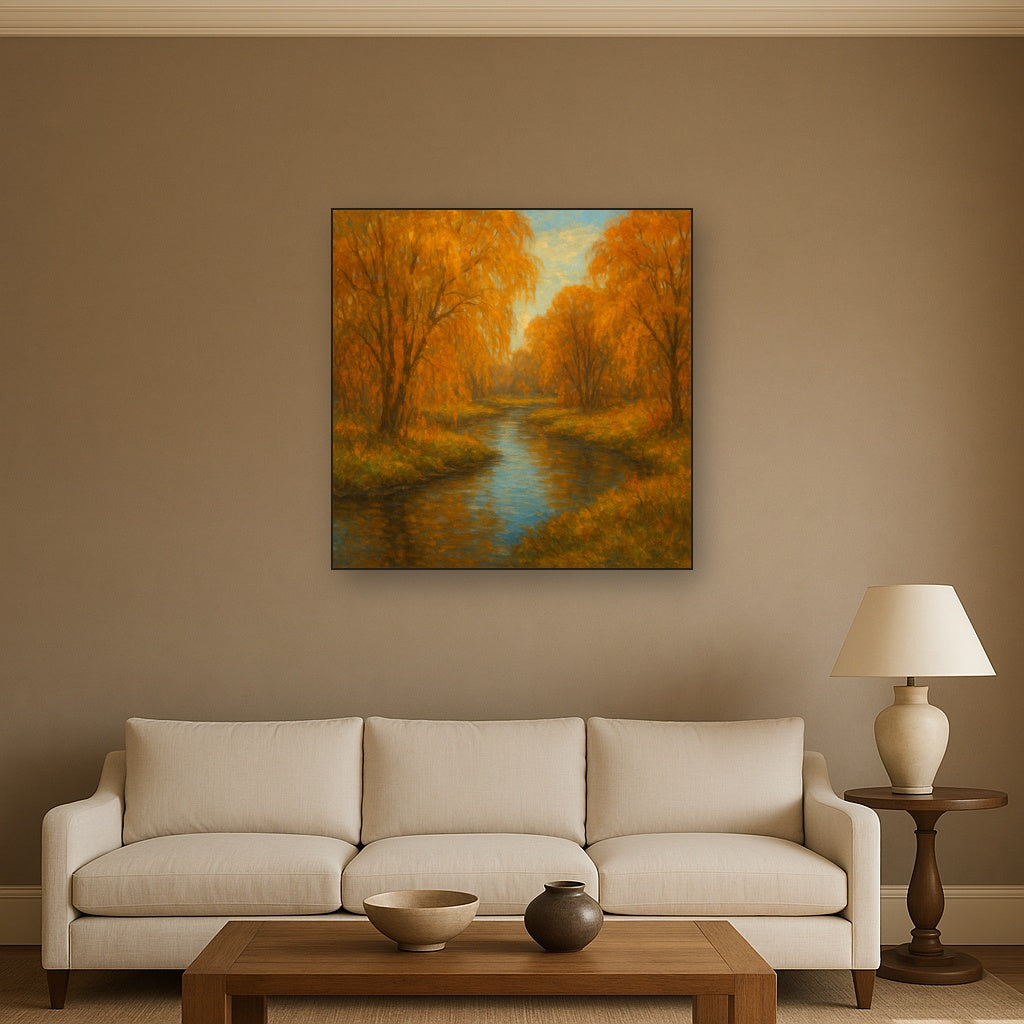 Tranquil River through Autumn Willow Woods No. 6 Fine Art Oil Painting - View 2