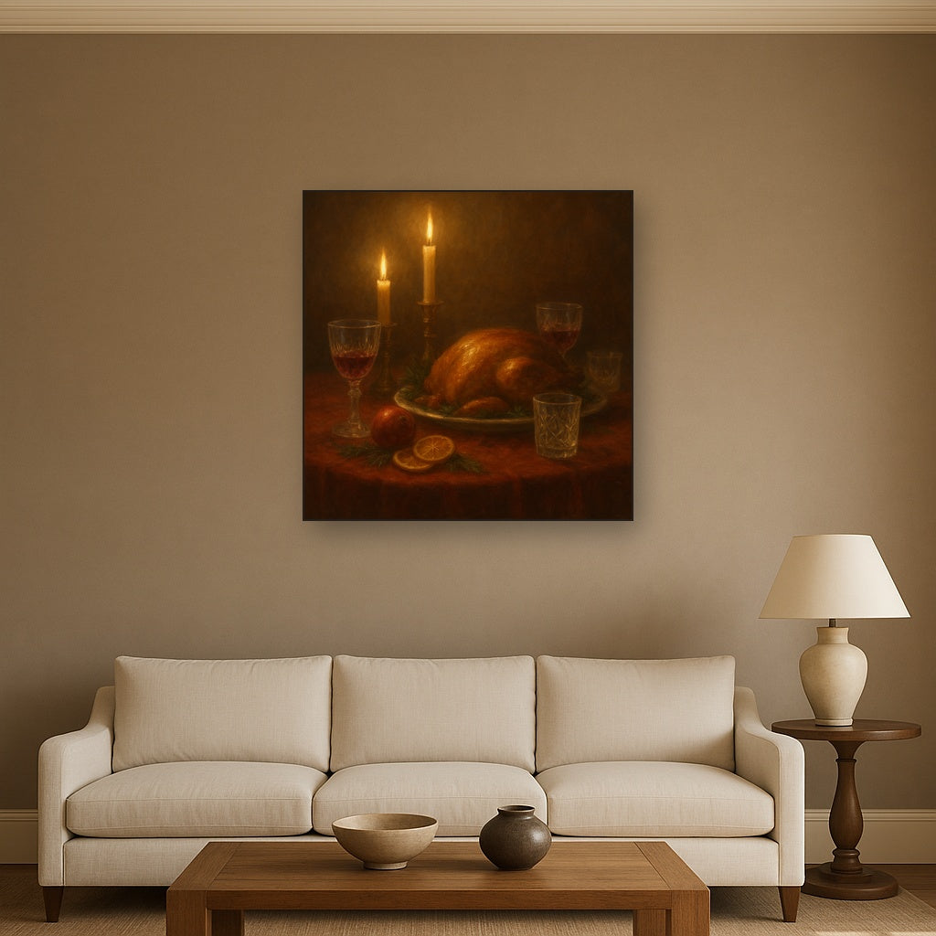 Candlelit Holiday Table & Vintage Glassware No. 7 Oil Painting - View 2