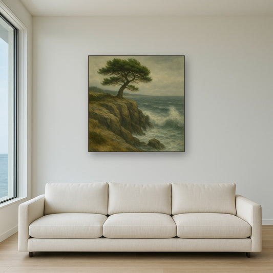 Wild Coastal Pine on Stormy Granite Cliff No. 16 Oil Painting - View 2