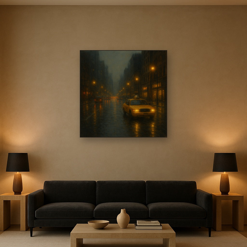 Rain-Drenched Manhattan Avenue Lights No. 3 Oil Painting - View 2