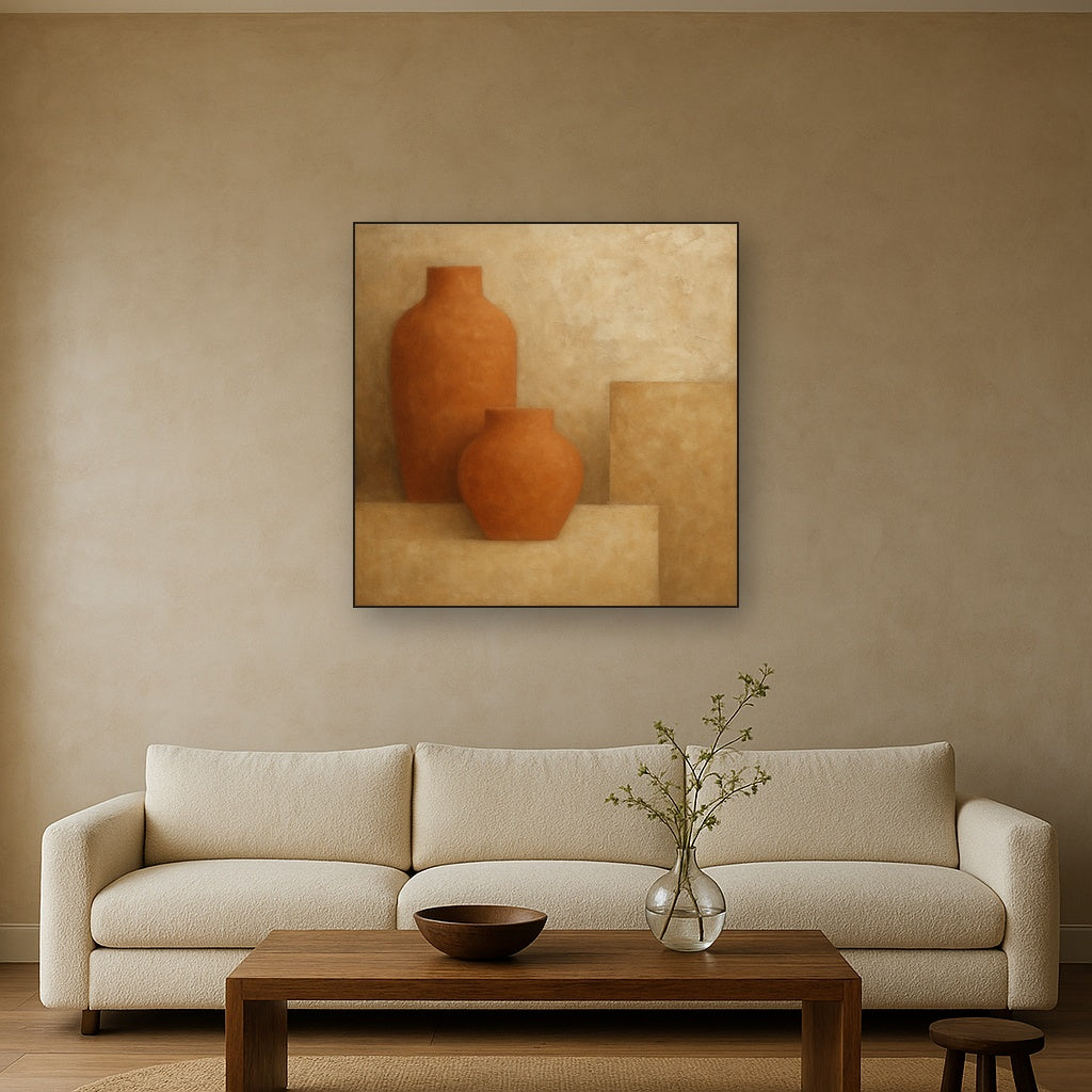 Earthy Terracotta & Weathered Plaster Wash No. 30 Oil Painting - View 2