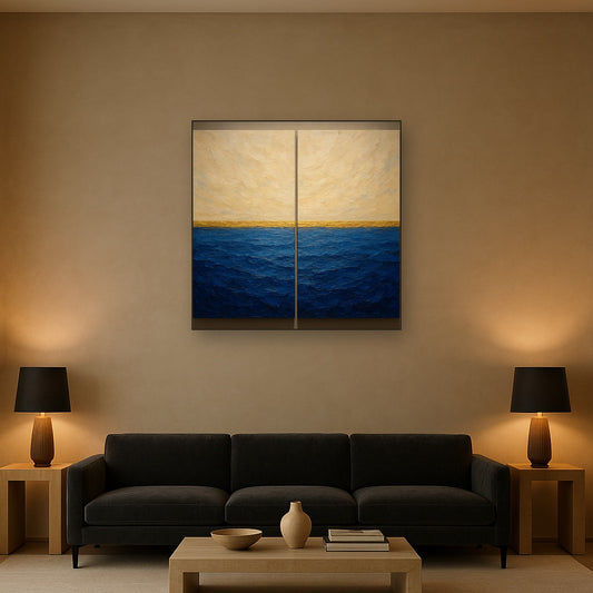 Elysian Horizon Diptych Pairing No. 2 Oil Painting - Styled in Modern Living Room