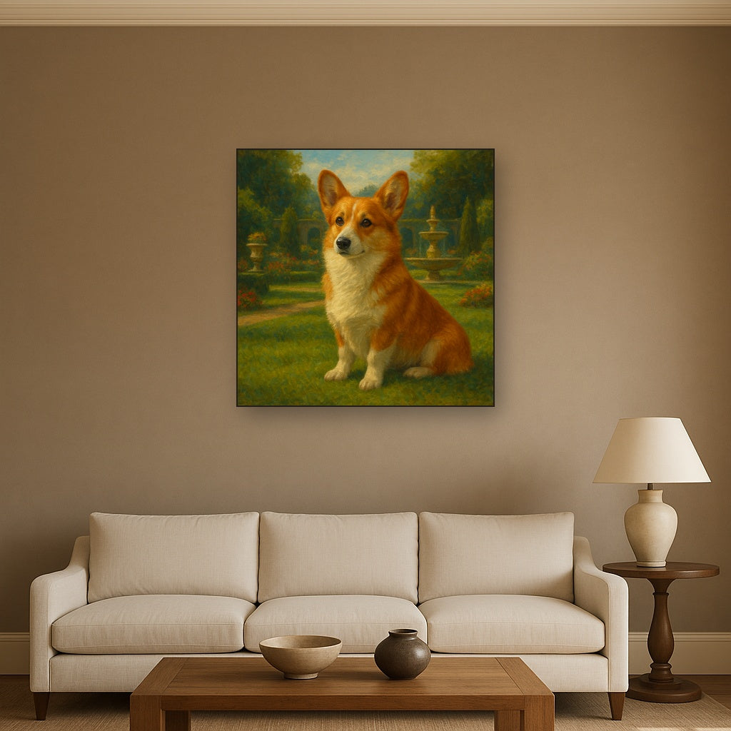 Pembroke Welsh Corgi in Royal English Garden No. 6 Fine Art Oil Painting - View 2