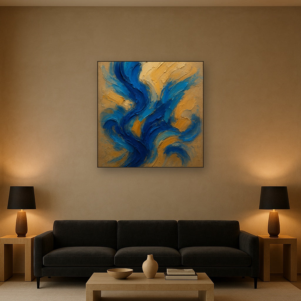 Cobalt Cadence Dynamic Abstract Oil Painting - View 2