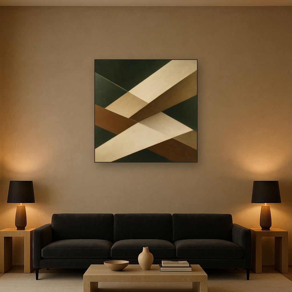 Kinetic Diagonal Planes in Forest & Alabaster No. 12 Fine Art Oil Painting - View 2
