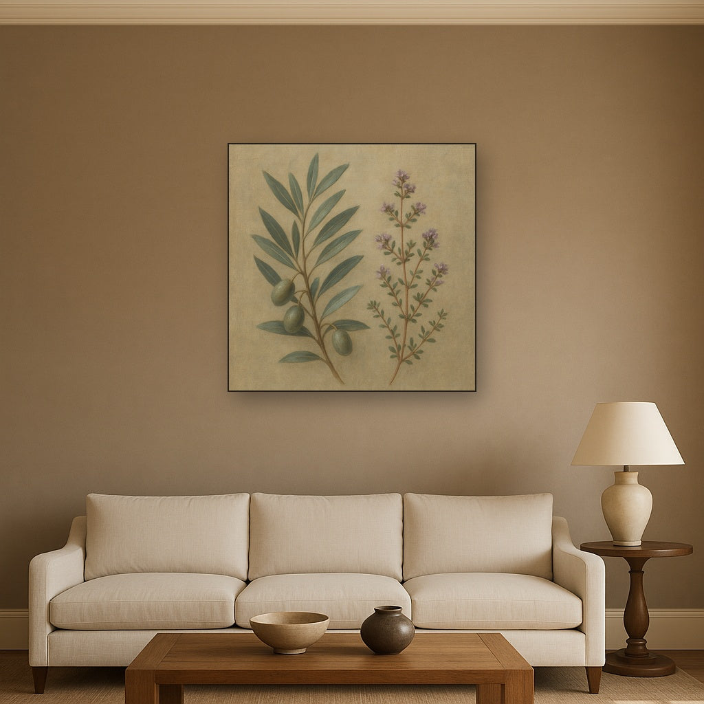 Olive Branches & Wild Thyme Botanical Study No. 6 Fine Art Oil Painting - View 2