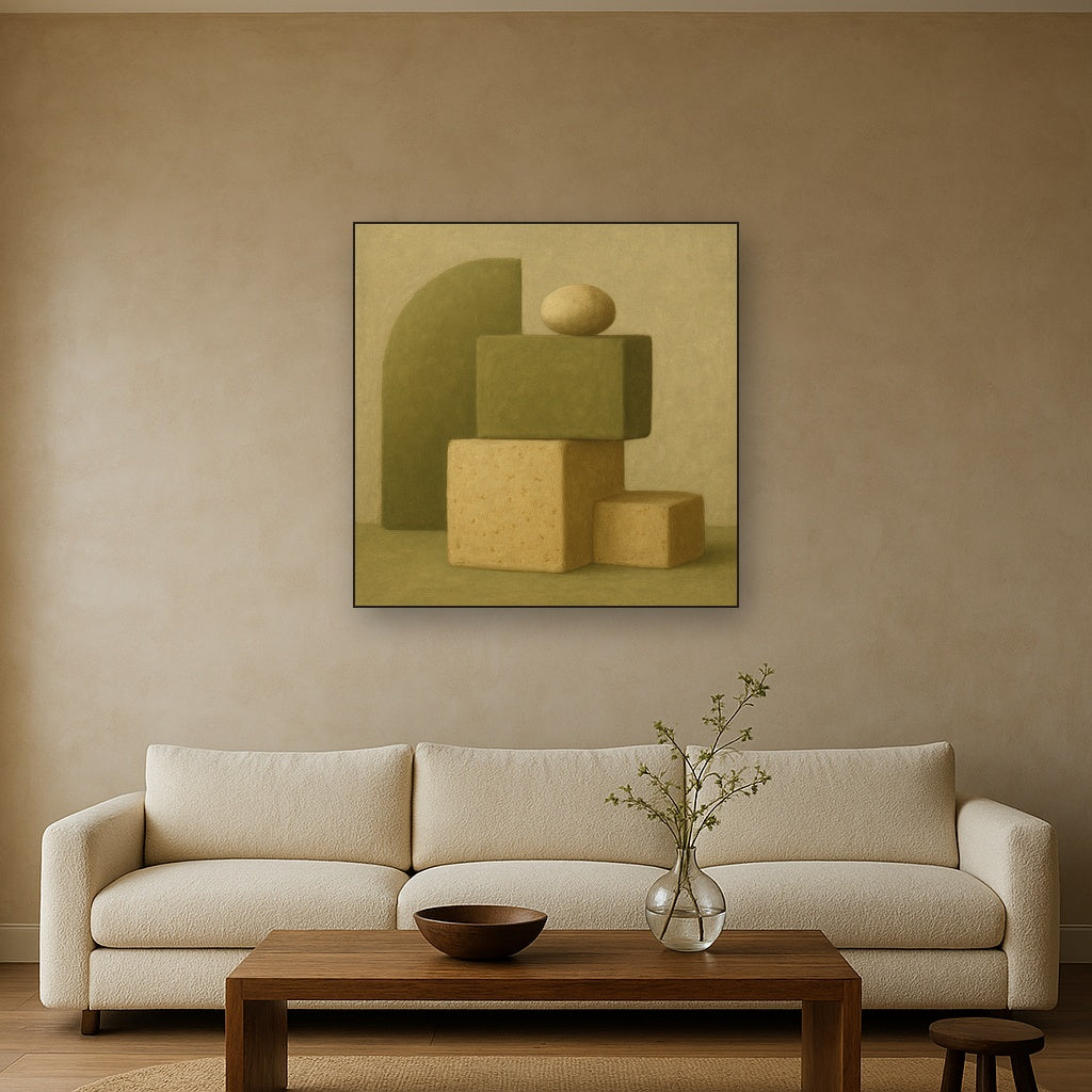 Muted Olive & Sandstone Geometric Balance No. 18 Oil Painting - View 2