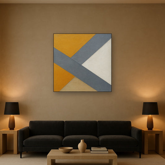 Intersecting Diagonal Planes Geometric Oil Painting - Styled in Modern Living Room