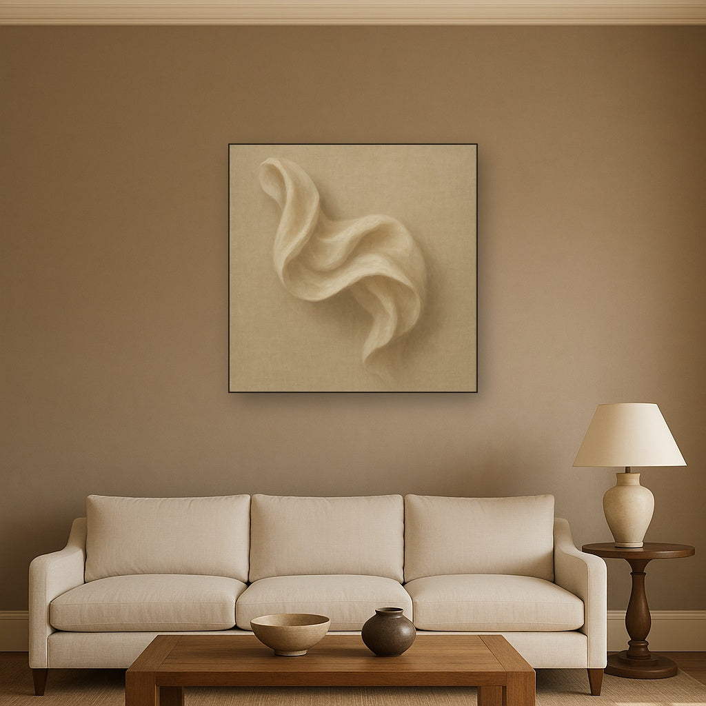 Alabaster Linen Texture Fold No. 4 - Modern Fine Art Oil Painting - View 2