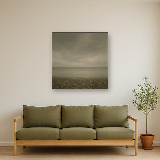 Overcast Coastal Fog & Wet Pebble Shingle No. 25 Oil Painting - View 2