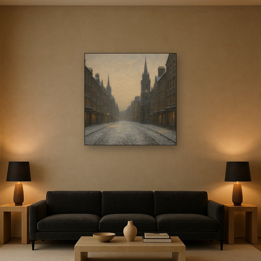 Edinburgh Old Town Royal Mile in Snow No. 3 Oil Painting - View 2