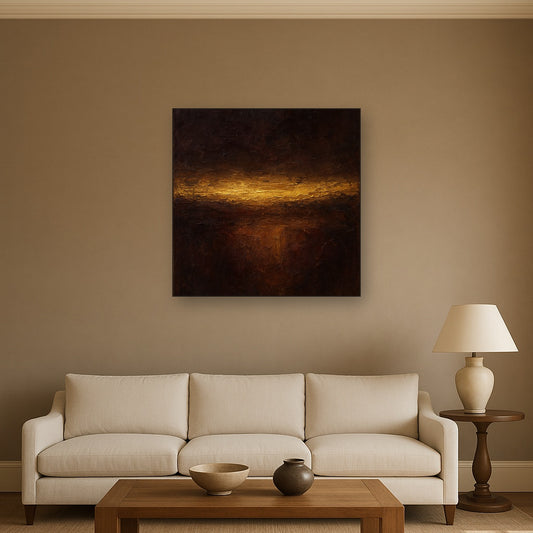Espresso Velvet & Gilded Horizon No. 4 Oil Painting - Styled in Modern Living Room
