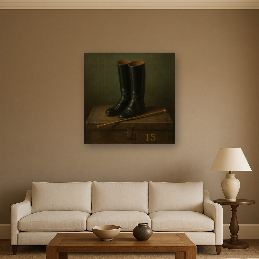 Vintage Riding Boots & Brass Crop on Trunk No. 15 Oil Painting - View 2