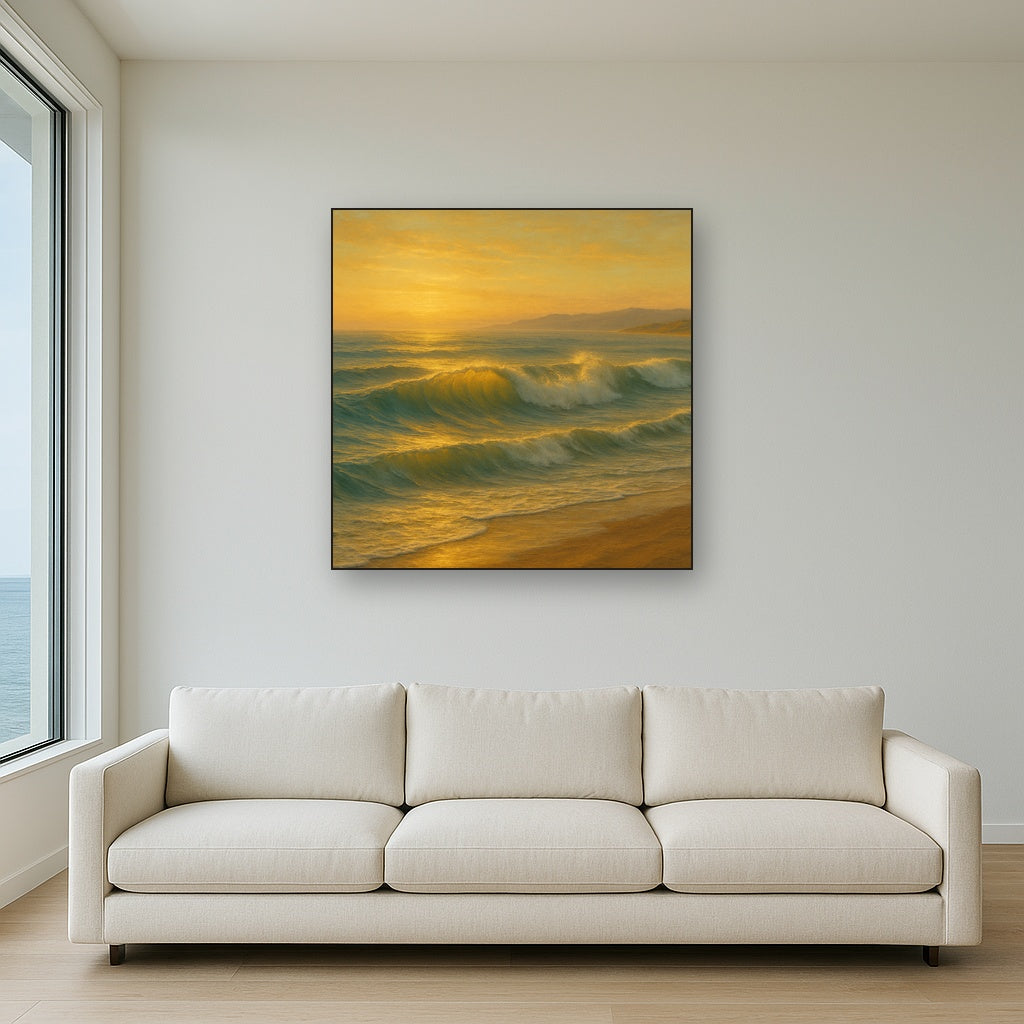 Golden Hour Sunlight on Ocean Swells No. 18 Oil Painting - View 2