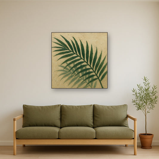 Palm Frond Shadows Minimalist Botanical Oil Painting - View 2