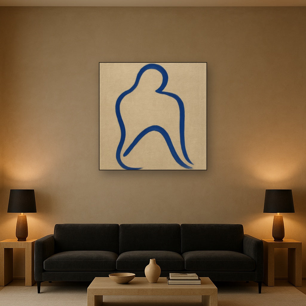 Cobalt Blue & Pale Oat Contour No. 8 - Modern Fine Art Oil Painting - View 2
