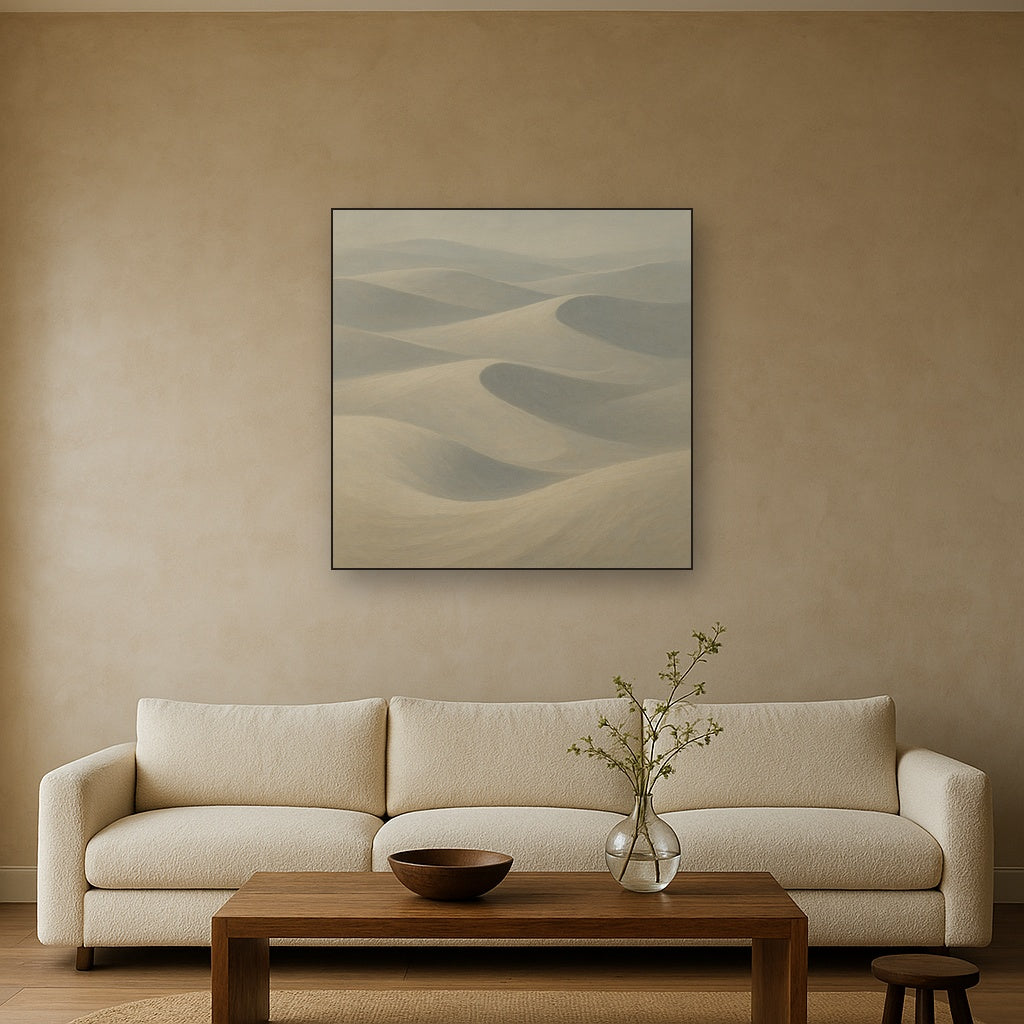 Monochrome Sand Dune Contours & Pale Slate Oil Painting - View 2