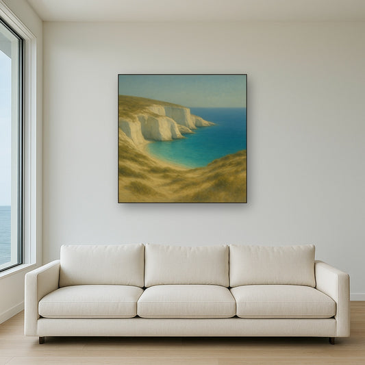 Mediterranean White Cliffs & Turquoise Cove No. 7 Oil Painting - View 2