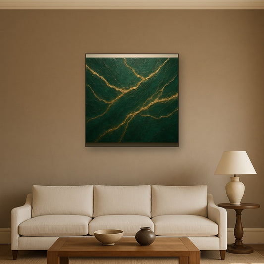 Emerald Veins & Liquid Gold Luxury Oil Painting - Styled in Modern Living Room
