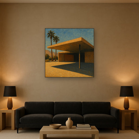 Palm Springs Modernist Pavilion Shadow No. 4 Oil Painting - Styled in Modern Living Room