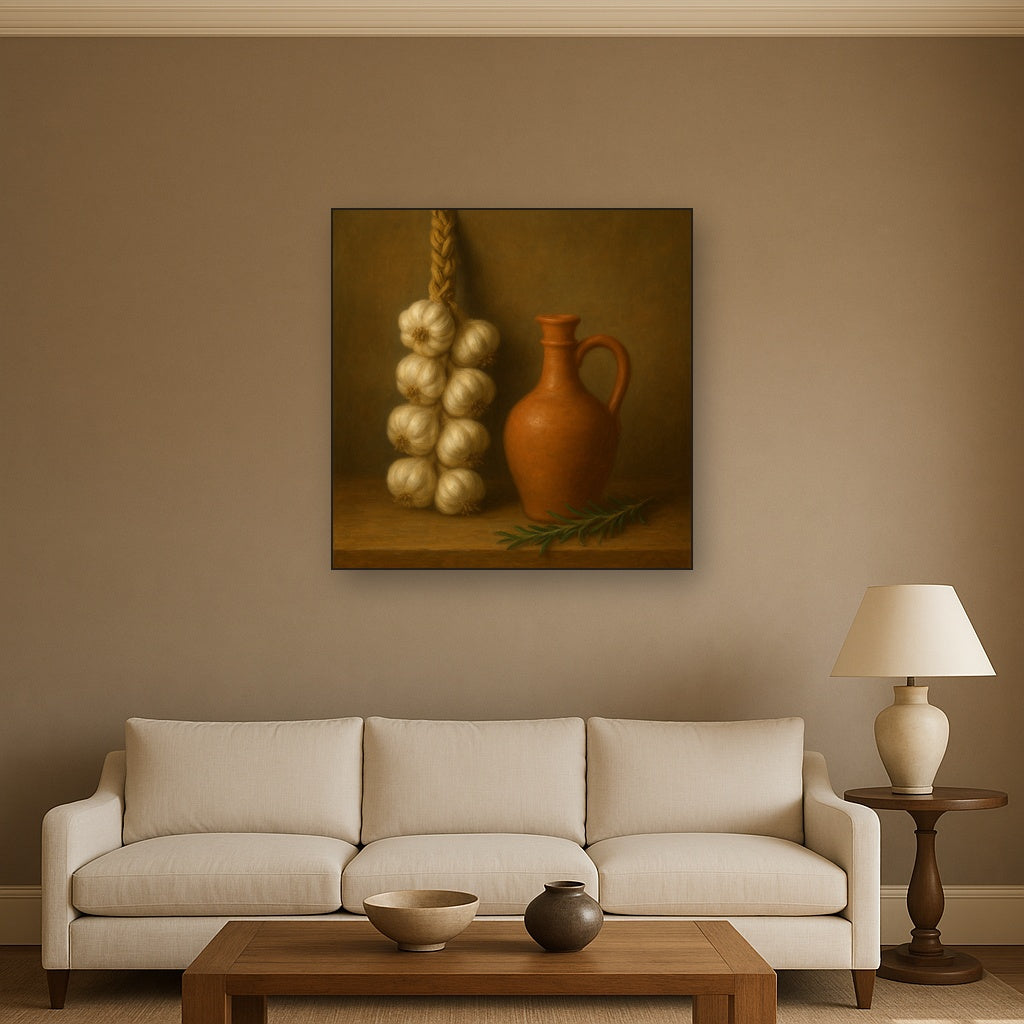 Tuscan Garlic Braid & Terracotta Cruet No. 5 Oil Painting - View 2