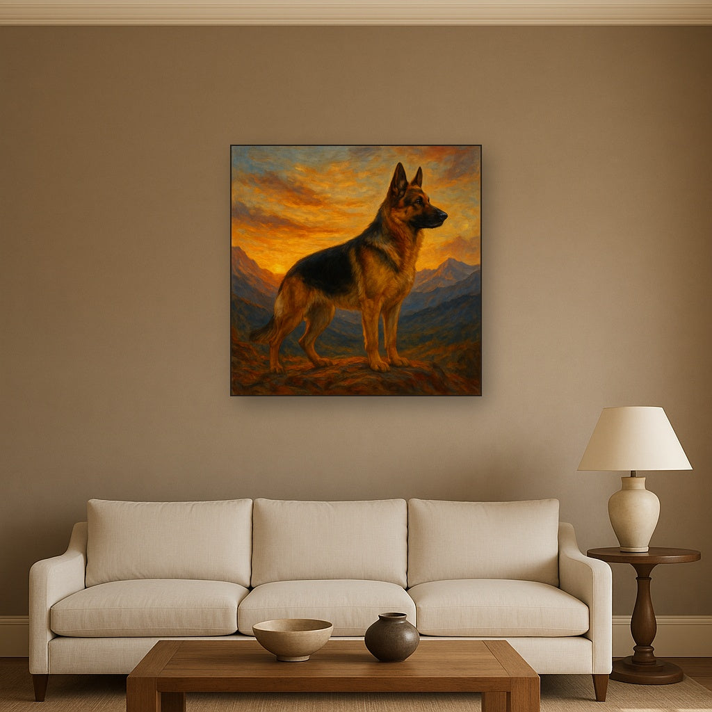 German Shepherd Standing in Alpine Sunset No. 11 Fine Art Oil Painting - View 2