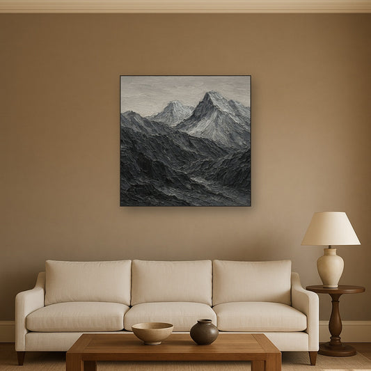 Basalt Wave Heavy Texture Oil Painting - Styled in Modern Living Room