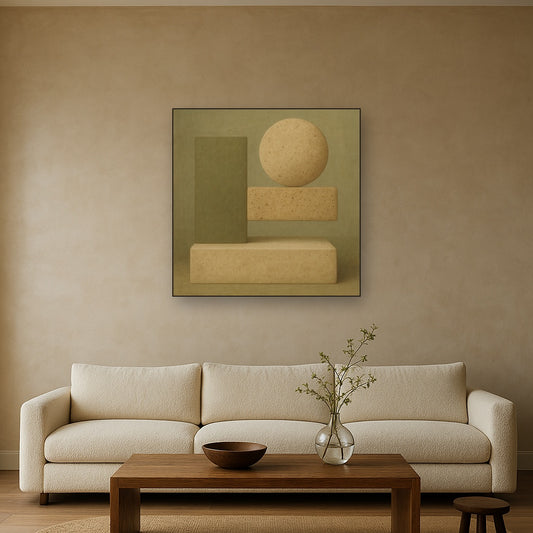 Muted Olive & Sandstone Geometric Balance No. 28 Oil Painting - View 2