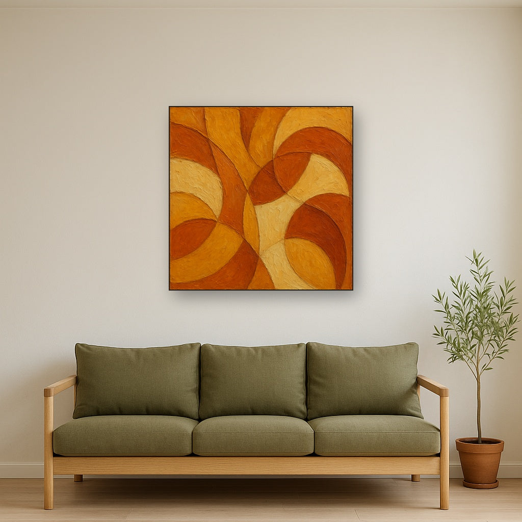 Abstracted Embrace in Warm Ochre Oil Painting - View 2