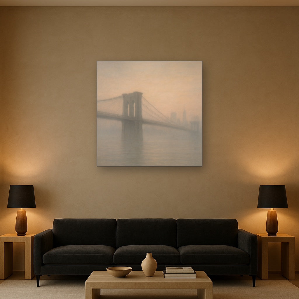 Brooklyn Bridge in Morning River Mist No. 17 Oil Painting - View 2