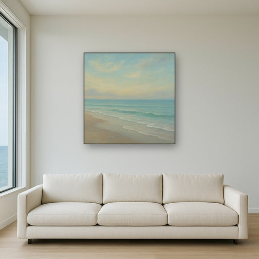 Tranquil Morning Tide over Soft Sand Beach Fine Art Oil Painting - View 2