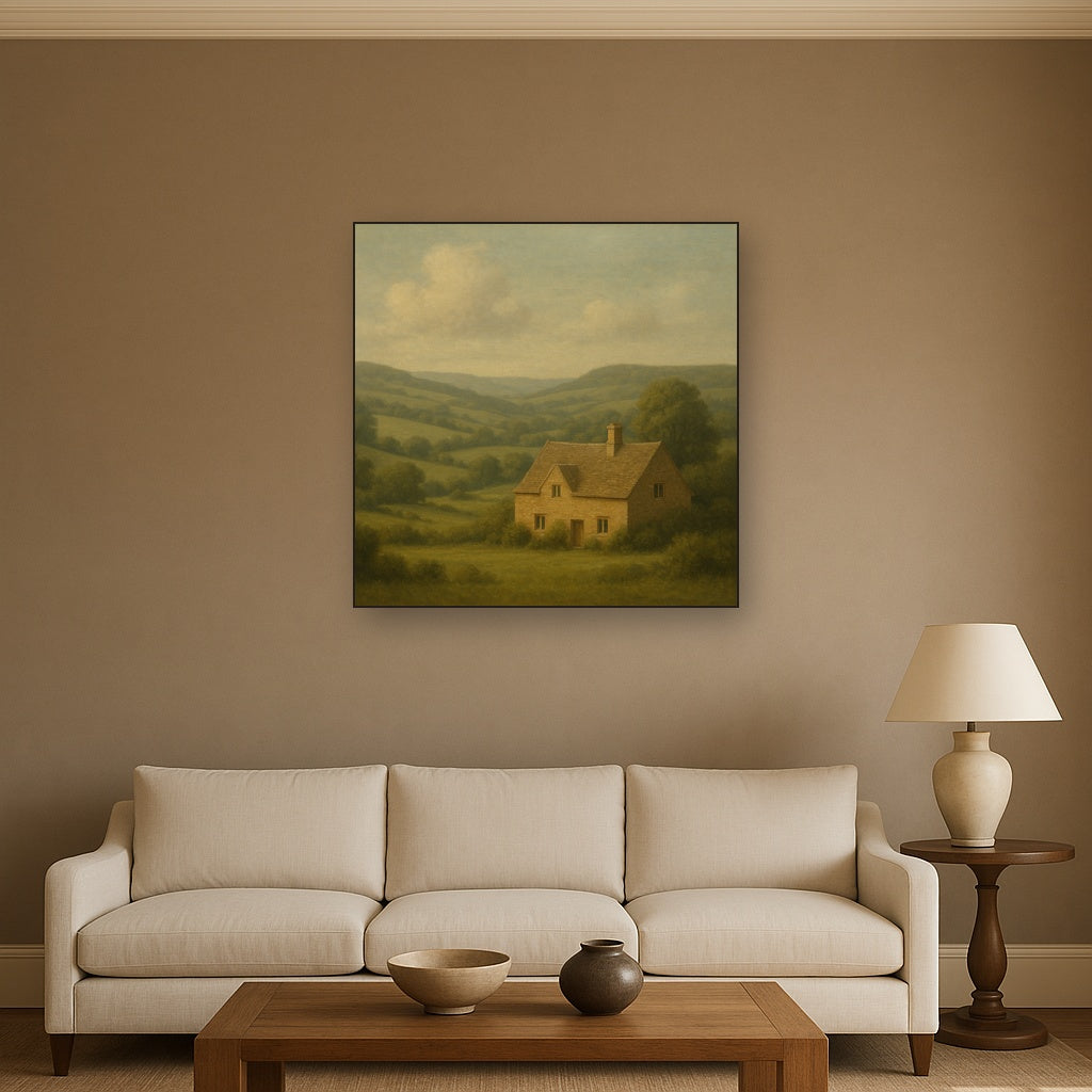 Rolling Cotswold Hills & Stone Cottage No. 2 Oil Painting - View 2