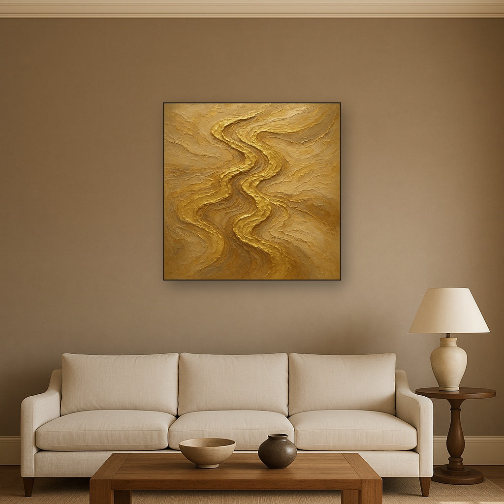 Abstract Gold Leaf Topography Oil Painting - View 2