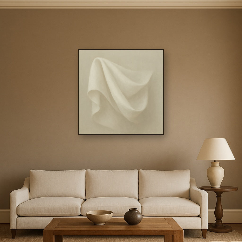 Alabaster Linen Texture Fold No. 4 - Modern Fine Art Oil Painting - View 2
