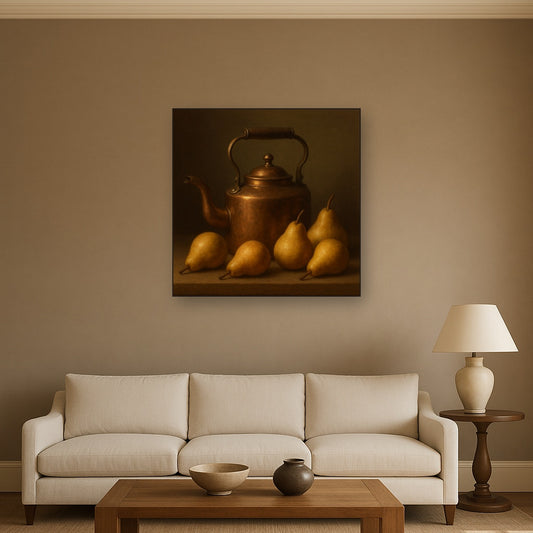 Antique Copper Kettle & Orchard Pears No. 10 Oil Painting - View 2