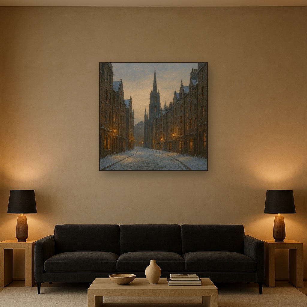Edinburgh Old Town Royal Mile in Snow Oil Painting - View 2