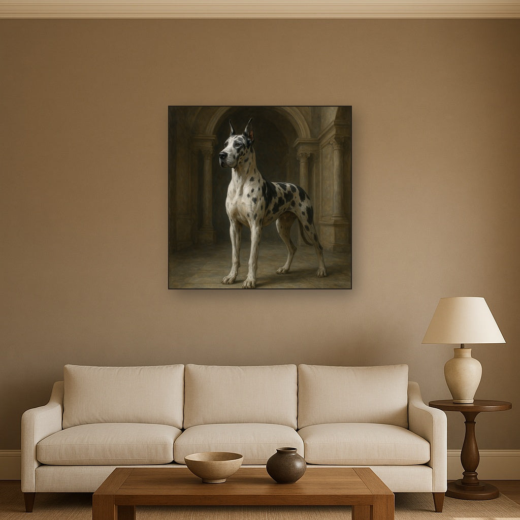 Regal Great Dane in Grand Architectural Hall No. 3 Fine Art Oil Painting - View 2