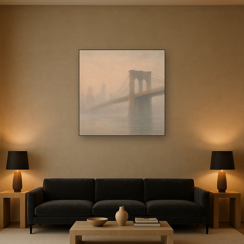Brooklyn Bridge in Morning River Mist No. 7 Oil Painting - View 2