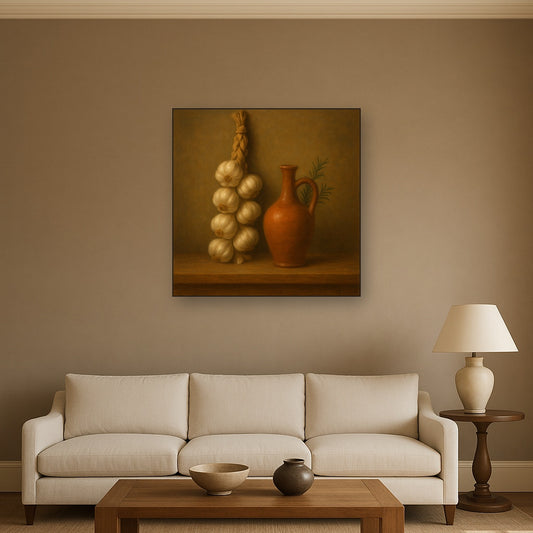 Tuscan Garlic Braid & Terracotta Cruet Oil Painting - View 2