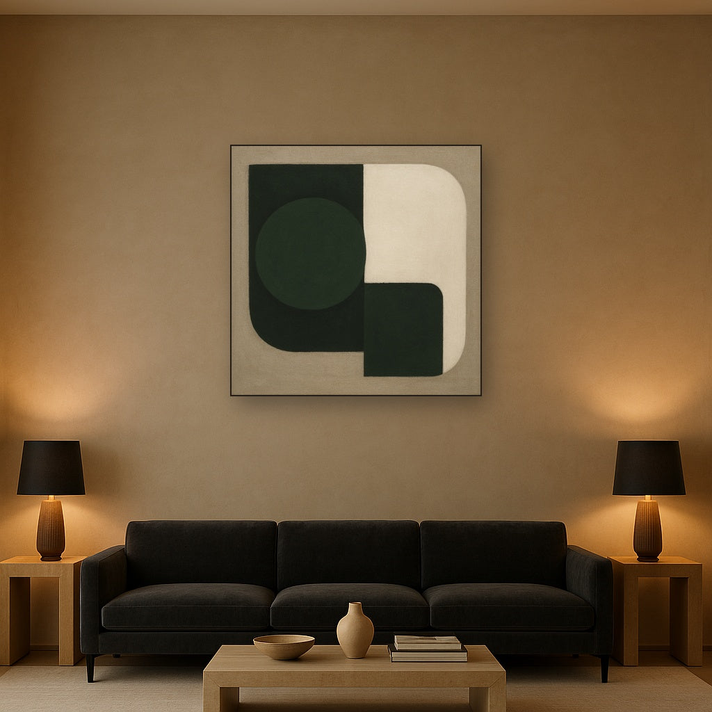Forest Emerald & Chalk Interlock No. 6 - Modern Fine Art Oil Painting - View 2