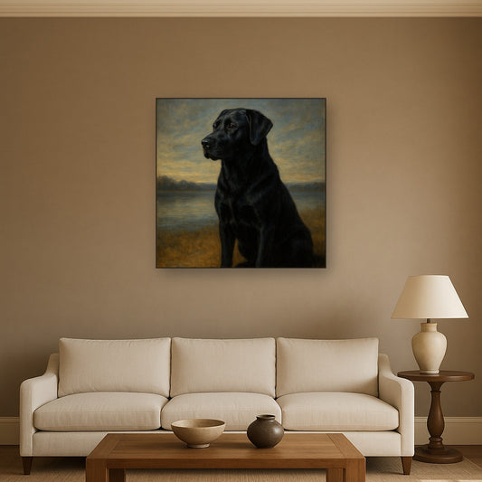 Black Labrador Retriever by Misty Lake Horizon No. 13 Fine Art Oil Painting - View 2