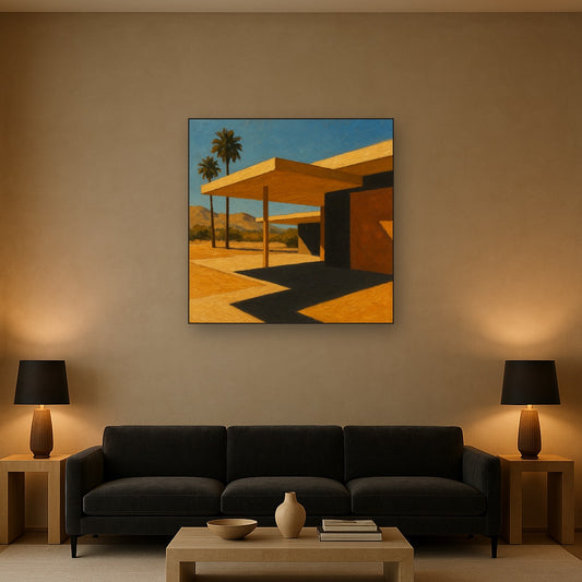 Palm Springs Modernist Pavilion Shadow No. 3 Oil Painting - Styled in Modern Living Room
